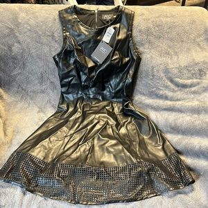 NWT Vakko faux leather dress with perforated hem